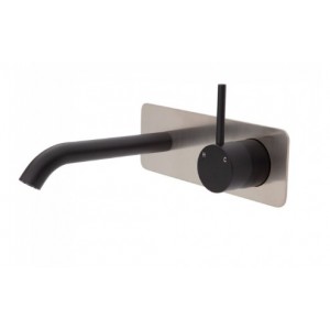 Kaya Up Wall Basin/Bath Mixer Set, Matte Black, Brushed Nickel Square Plate, 160mm Outlet